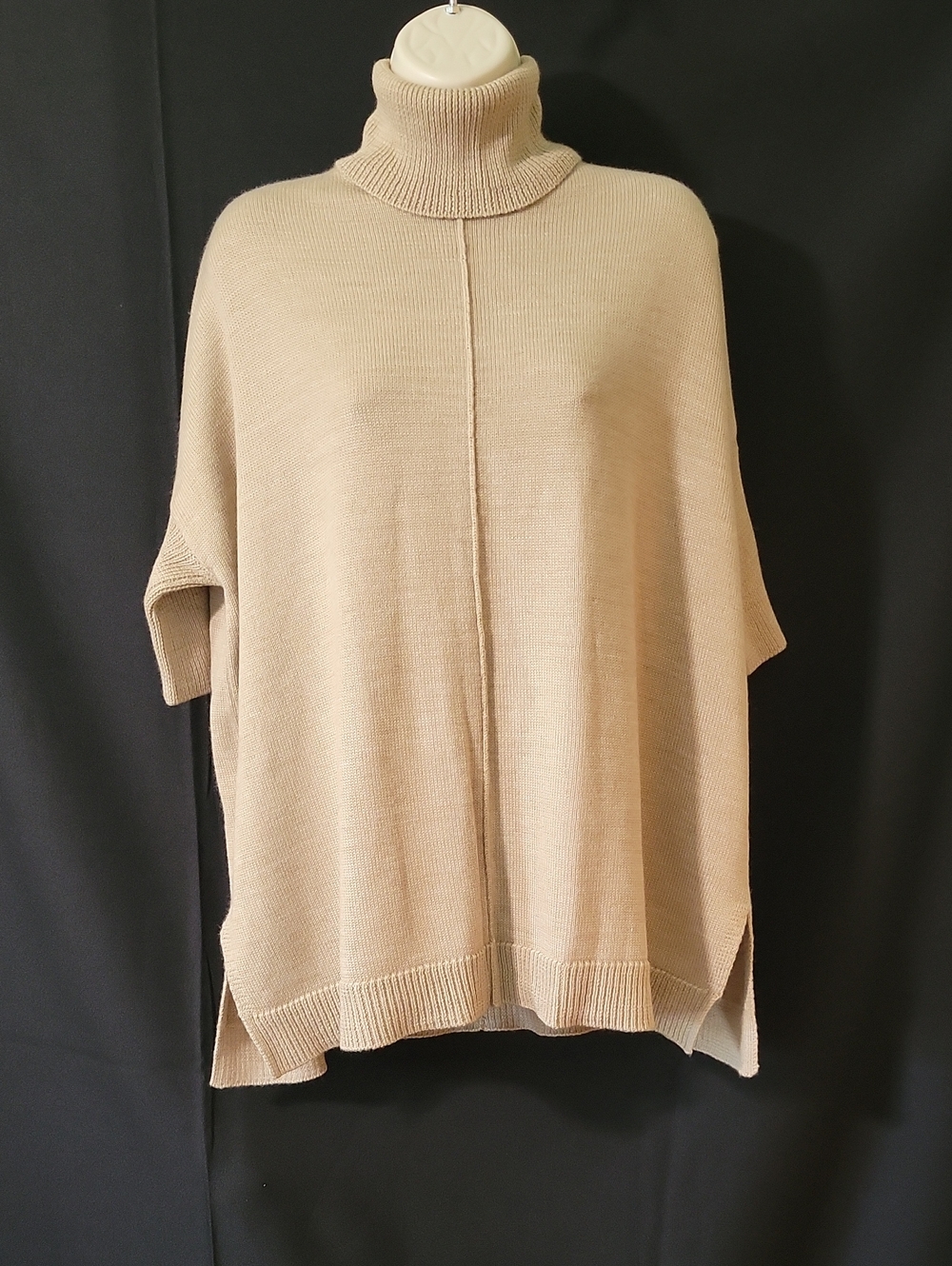 LTD Beige Turtleneck Poncho Sweater - Women's Cozy Knit, Size SP